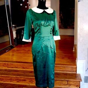 Green satin dress
